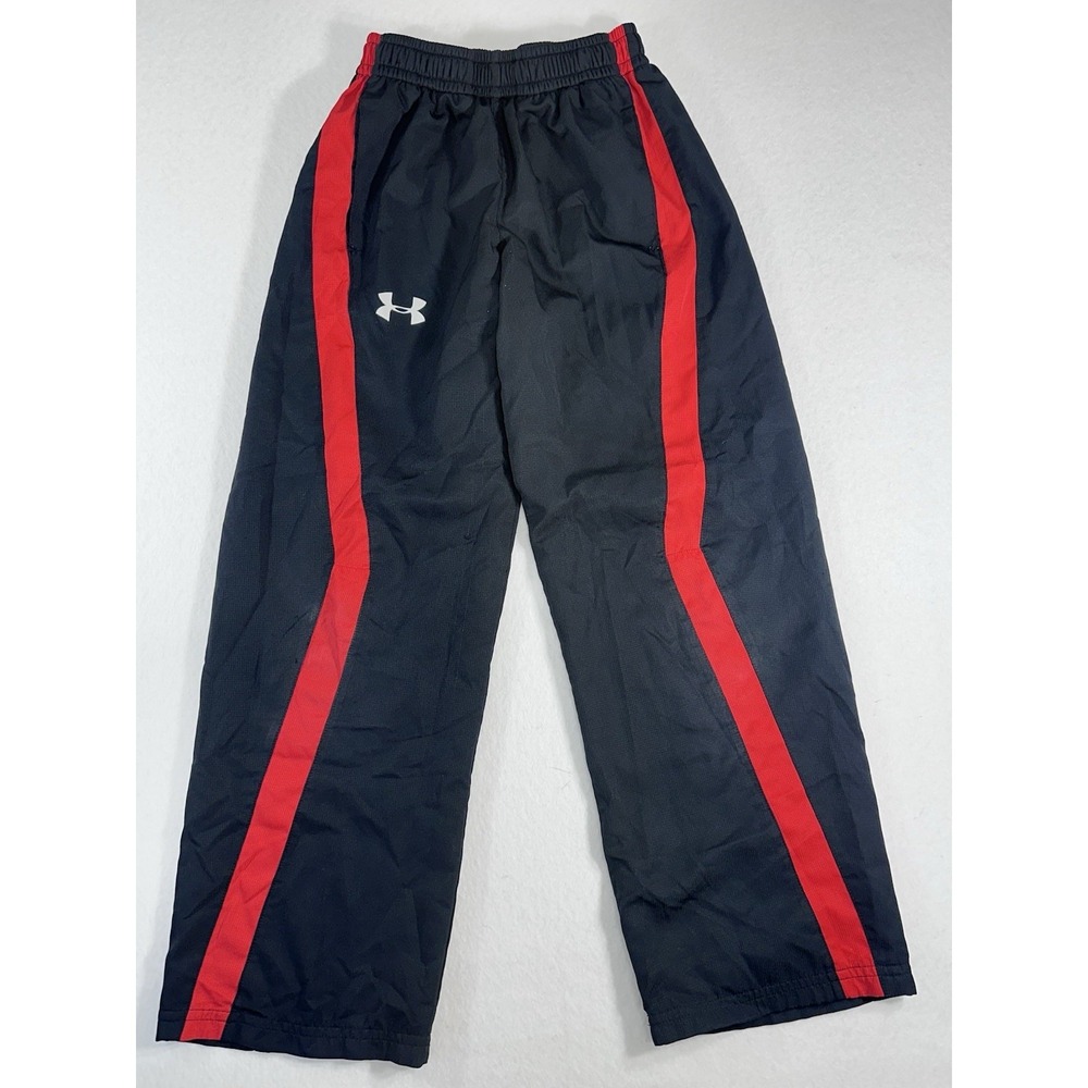 Under Armour Boys SM Small Pants Black Red Side Stripe Windbreaker Track Loose